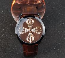 Часы наручные GUOU женские кварцевые, водонепроницаемые буддийские с ремешком из натуральной кожи, с нейтральным черным ремешком 2024 - купить недорого