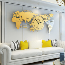 Relógio de parede grande 70*34cm, design moderno, acrílico, 3d, adesivo, metal, vidro silencioso, luxo, pendurado, mapa do mundo, relógios de parede 2024 - compre barato
