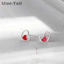 Uini-tail-pendientes de plata de ley 925 en forma de corazón, aretes pequeños con forma de corazón 2024 - compra barato