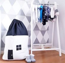 Canvas Toy Storage Bag Small House Pattern Pouch Portable Travel Shopping Drawstring Bag Kid Toys Closet Organizer Opbergtas 2024 - buy cheap