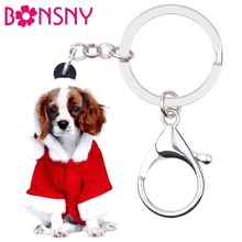 Bonsny de acrílico navidad trajes Cavalier King Charles Spaniel llaveros de perro llavero anillos joyería para mujeres, niñas, damas bolso 2024 - compra barato