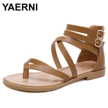 YAERNI 2022Women Summer Shoes Ankle Strap Sandals 2019 Round Toe Gladiator Sandals Buckle Flats Female Lady Casual ShoesE940 2024 - buy cheap
