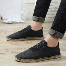 Linen Straw Canvas Shoes Men Sneakers 2019 Handmade Sewing Old Beijing Cloth Shoes Plus Size 45 Men Flats Alpargatas De Hombre 2024 - buy cheap