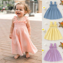 От 1 до 5 лет платье принцессы для маленьких девочек однотонное платье трапециевидной формы до колена без рукавов Свадебные платья 2024 - купить недорого