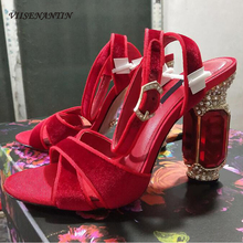 VIISENANTIN-Sandalias de tacón grueso para boda, zapatos de piel de seda, color rojo, morado y negro, para verano, 2019 2024 - compra barato