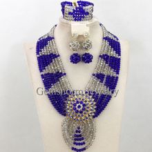 Blue/Silver Crystal Indian Bridal Costume Jewelry Set Chunky Statement Necklace Set African Style Free Shipping WB496 2024 - buy cheap