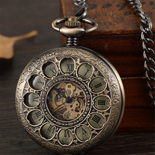 Бронзовые винтажные Механические карманные часы, мужские часы в стиле стимпанк с каркасом и цепочкой, подарок для женщин и мужчин 2024 - купить недорого