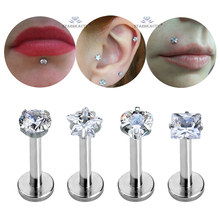 4pcs/lot Hot 16G Round Nose Piercing Labret Clear Heart Star Ear Lip Piercing Square Nose Ring Cartilage Tragus Pircing Flat End 2024 - buy cheap