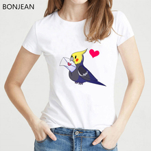 2022 summer tops tshirt women Cockatiel with a letter cartoon print tee shirt femme love heart t-shirt female tumblr clothing 2024 - buy cheap