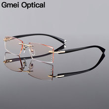 Gmei Optical Square Golden Titanium Alloy Men's Diamond Trimming Rimless Glasses Frame Gradient Brown Tint Plano Lenses Q306 2024 - buy cheap