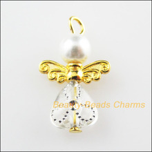 New 20Pcs Gold Color Wings White Heart Dancing Angel Charms Pendants 14x22mm 2024 - buy cheap