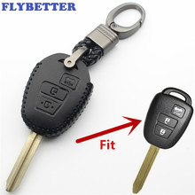 Flymelhor capa de couro genuíno para chave, capa protetora de 3 botões para toyota sienna/camry/rav4/corolla l417 2024 - compre barato