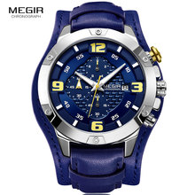 MEGIR-reloj analógico con correa de cuero para hombre, nuevo accesorio de pulsera de cuarzo resistente al agua con cronógrafo, complemento deportivo masculino con diseño luminoso del ejército, disponible en color azul, 3 bares, 2019 2024 - compra barato