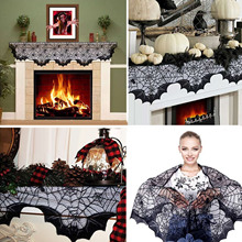 Behogar Net Pattern Bats Fireplace Mantle Piece Scarf for Halloween Christmas Festive Supplies Party Door Window Decoration 2024 - buy cheap