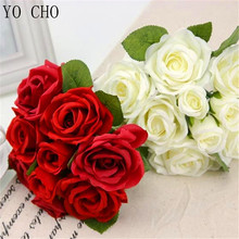 Yo cho flores artificiais de seda, mini ramo de rosas vermelhas, peônia branca, casamento, festa de natal, decorações falsas 2024 - compre barato