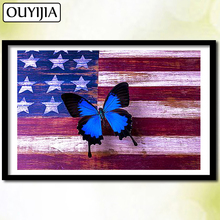 OUYIJIA-pintura de diamantes 5D DIY de animales y mariposas, bordado de diamantes de imitación cuadrados completos, bordado de bandera de los Estados Unidos 2024 - compra barato