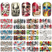 12sheets water decal nail art nail sticker Decorations slider tattoo full Cover Halloween skull design decals  A1093-1104 2024 - buy cheap