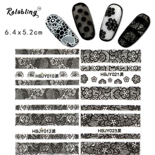 Rolabling 3D Black Flower Series nail sticker Lace design decals manicure wraps stickers for nails accessories nail art 2024 - buy cheap