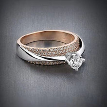 Anéis de casamento femininos cor ouro rosado, clássico zircônio cúbico joias de dedo para festa presente 2024 - compre barato