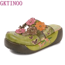 GKTINOO-Zapatillas de flores para mujer, zapatos de cuero genuino hechos a mano, chanclas de plataforma, zuecos 2024 - compra barato