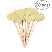 20pcs Paper Cupcake Topper Gold Glitter Heart Cake Toppers Cupcake Picks Favors Decorations for Wedding Bridal Party Baby Shower 2024 - buy cheap