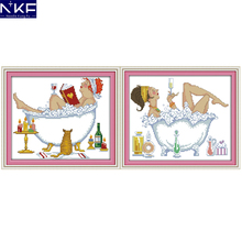 NKF Bathing Beauty Stamped Cross Stitch Flower Embroidery Kits 11CT 14CT DIY Chinese Cross Stitch Painting for Home Decor 2024 - buy cheap