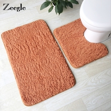Zeegle 2Pcs Bath Mat Solid Bathroom Carpet U-Shaped Toilet Rug Non-slip Bathroom Floor Mat Shower Rug Absorbent Bathroom Rug 2024 - buy cheap