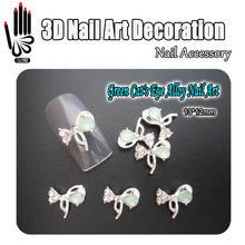 Newest Nail Art 10pcs/Lot 3D Green Cat's Eye Alloy Nail Art Glitter Rhinestone Nails Bow Art Decorations Free shipping 2024 - buy cheap