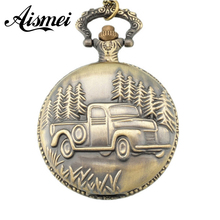 Antique Retro Bronze Car Truck Pattern Quartz Pocket Watch Necklace Pendant Gift With Chain for men and women gift 2024 - buy cheap