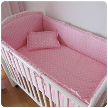 Promotion! 6PCS Pink Applique baby bedding crib set ,crib bumper постельное белье (4bumper+sheet+pillow cover) 2024 - buy cheap