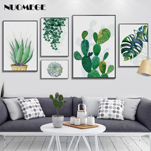 Póster Artístico impreso de Cactus para decoración moderna del hogar, pintura de pared de plantas verde suculento de acuarela nórdica para sala de estar 2024 - compra barato