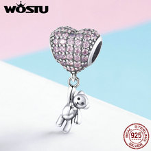 WOSTU Romantic Real 925 Sterling Silver Lovely Bear and Balloon Beads Fit Charm Bracelet & Necklace Pendant Jewelry Gift FIC1054 2024 - buy cheap