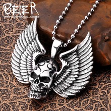 Beier 316L stainless steel Punk Devil Skull Men's Pendant Necklace Unique Design Wing Skull High Quality Jewelry LLBP8-138P 2024 - buy cheap