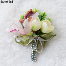 JaneVini Boutounierew Do Noivo Padrinhos Boutonniere Corsage Broche Bouquet de Seda Artificial Da Flor de Rosa para o Casamento Acessórios Novo 2024 - compre barato