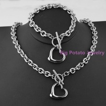 European Fashion Charming Women Jewelry Sets 316L Stainless Steel Silver Color Hearts Bracelet&Necklace Chain 5MM*45CM/20.5CM 2024 - buy cheap
