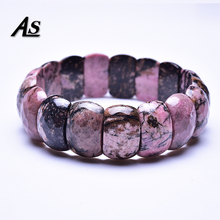 Asingeloo Natural Black Rhodonite Stone Beads Handmade Elastic Bangle Bracelets for Women and Men Jewelry 2019 New 2024 - buy cheap