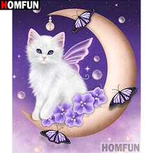 HOMFUN полный квадрат/круглая дрель 5D DIY Алмазная картина "Кошка Луна" вышивка крестиком 5D домашний декор A01647 2024 - купить недорого
