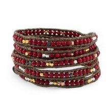 Free shipping red coral wrap bracelet charm jewelry for woman Wrap Bracelet on Leather 2024 - buy cheap