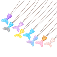 Sparkling Mermaid Fish Tail Pendant Necklace Steel Chain Multicolored Whale Tail Pendant Choker Collar Jewelry Gifts 2024 - buy cheap
