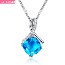 JROSE Trendy Silver Necklace For Women Wedding Jewelry 4 Claw Square Light Blue Cubic Zircon Engagement Pendant Drop Shipping 2024 - buy cheap