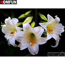 Homfun pintura completa quadrada/redonda de broca 5d, faça você mesmo, pintura de diamante "flor branca", bordado, ponto cruz, 5d, decoração de casa, presente a14569 2024 - compre barato