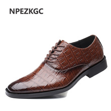 NPEZKGC men dress shoes plus size crocodile brogues pointed toe office wedding designer elegant classic fashion oxford shoes 2024 - buy cheap