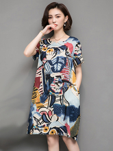 Plus Size Dress For Women 2019 New Summer Watercolor Printed Dresses Slim Short Sleeve Loose Sundress AIYANGHA XXXXXL 2024 - buy cheap