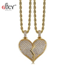 GUCY Charms Broken Heart Pendant Necklace Iced Qut Chain Gold Silver Color Cubic Zircon Men's Women Hip Hop Jewelry Gift Party 2024 - buy cheap