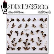 1 лист наклеек для дизайна ногтей TJ044 3D черный цветок переводная наклейка для ногтей стикер художественное украшение 2024 - купить недорого