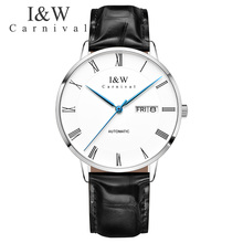 I&W Automatic Watch Men Fashion Leather Strap Mechanical Watches Carnival Top Brand Luxury Roma Number Mens Clock montres homme 2024 - buy cheap