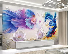 beibehang Custom wallpaper 3d embossed goldfish lotus TV background wall living room bedroom decoration murals 3d wallpaper 2024 - buy cheap
