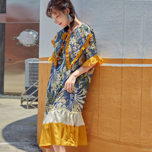 Vestido bohemio de gasa con estampado de flores para mujer, ropa informal holgada con volantes, de verano 2024 - compra barato