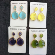 Wholesale 5Pairs Water Drop Earrings Woman Stone Dangle Long Earrings for Women Boucle d'oreille Femme Blue Yellow Green Earring 2024 - buy cheap