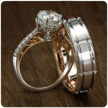 Винтажные комплекты колец для влюбленных Позолоченные кристаллы cz обещания пара обручальные кольца для женщин мужчин обручальные модные ювелирные изделия 2024 - купить недорого